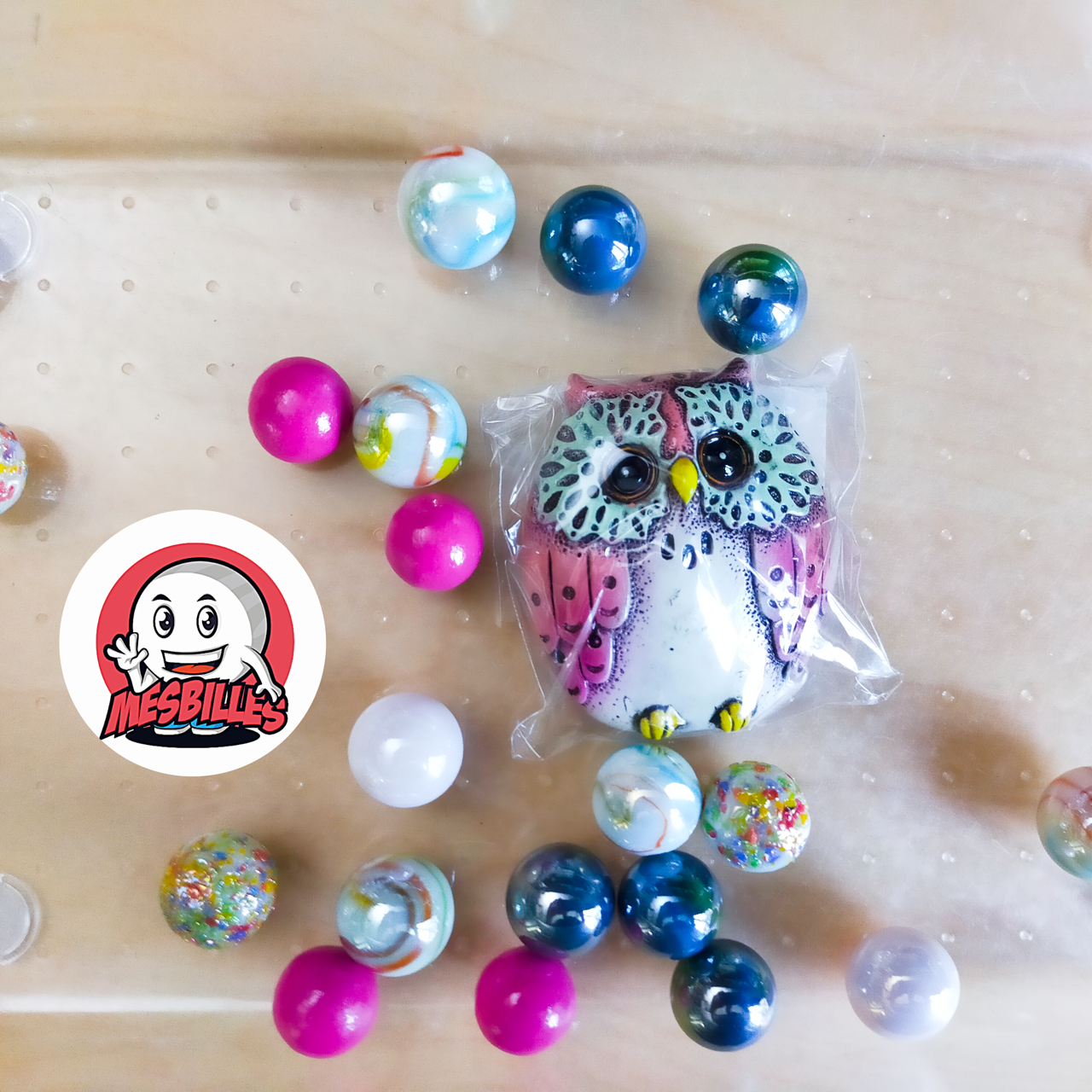 Hibou Rose Porte-Bonheur & Ses 20 Billes – MesBilles Édition Féérique