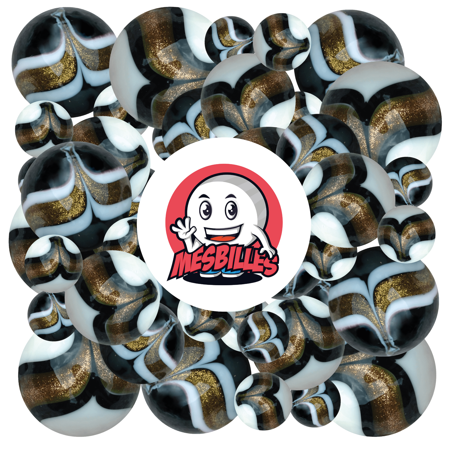 Murmeln-Kunst-16 mm-Verankerung-schwarz-gold-schwarz