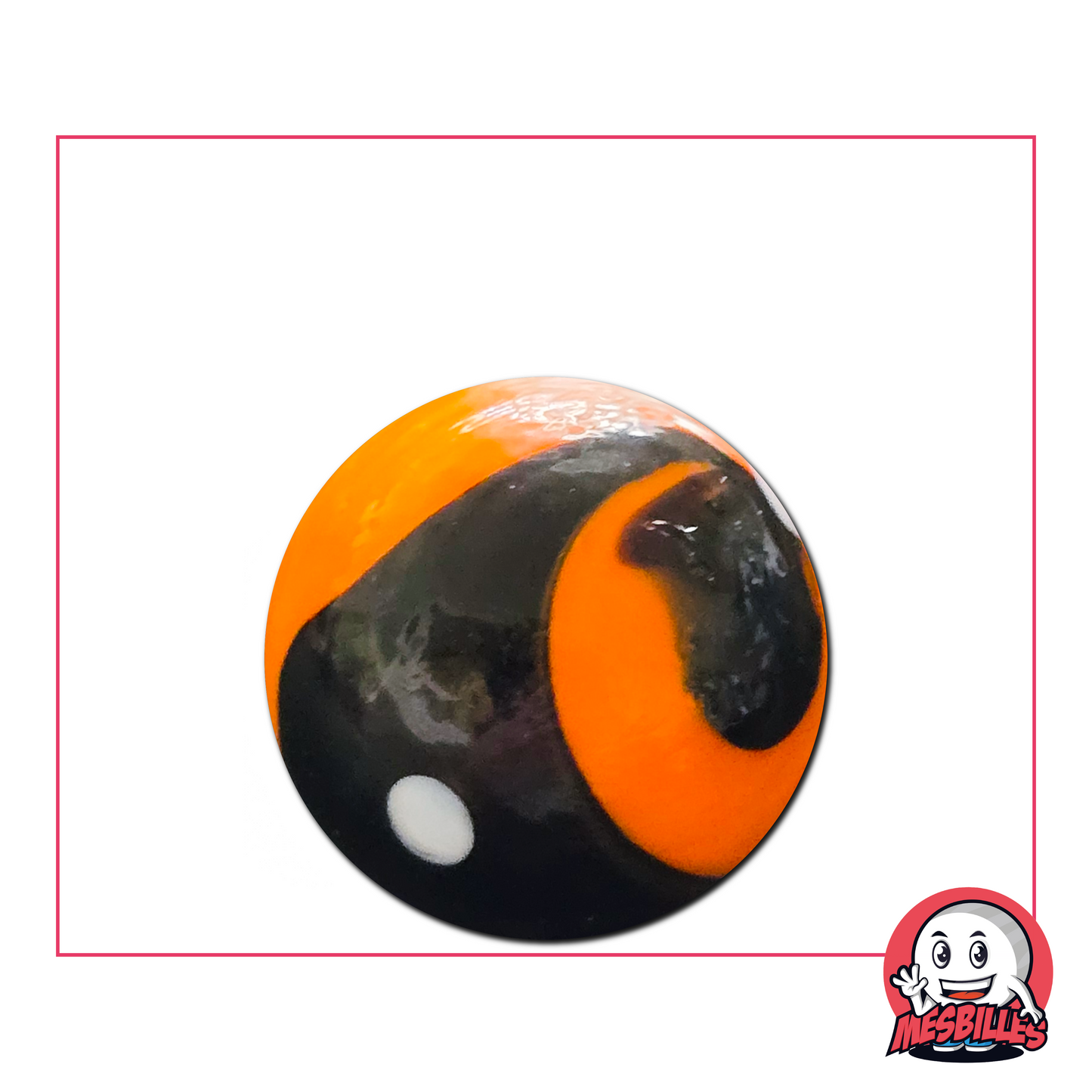 Murmeln Big Bang orange und schwarz 25 mm – runde Glasmurmel mit kontrastreichem, flammendem Muster
