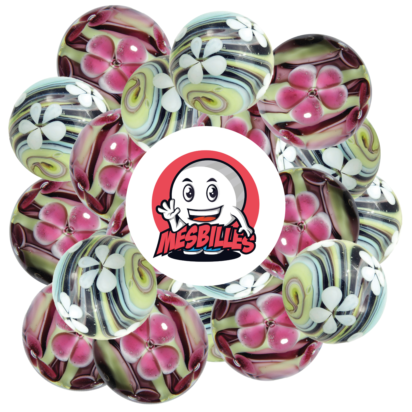 1 Bille Art Tornade Fleurie Rose 22 mm