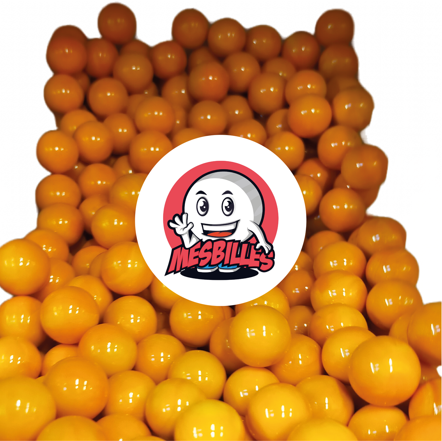 Image de la Mascotte MesBilles entourée de Billes Perle 14 mm - Verre Opaque Orange Vibrant