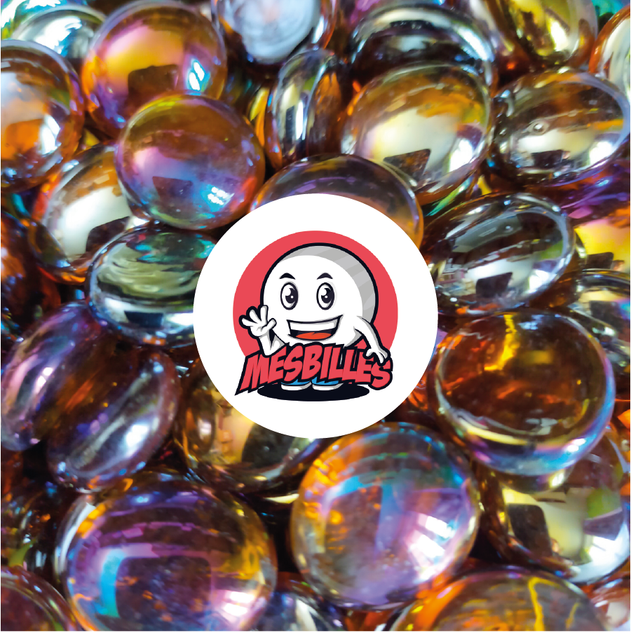 1 Bille Plate Irisée Ambre 18 mm