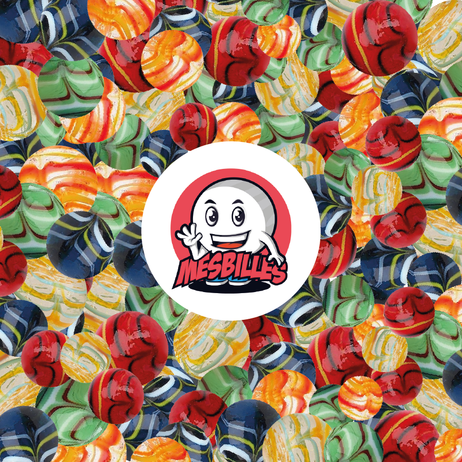 Billes Spider Rouge KimPlay en verre Opaque et billes Multi-Couleurs autour de la Mascotte MesBilles