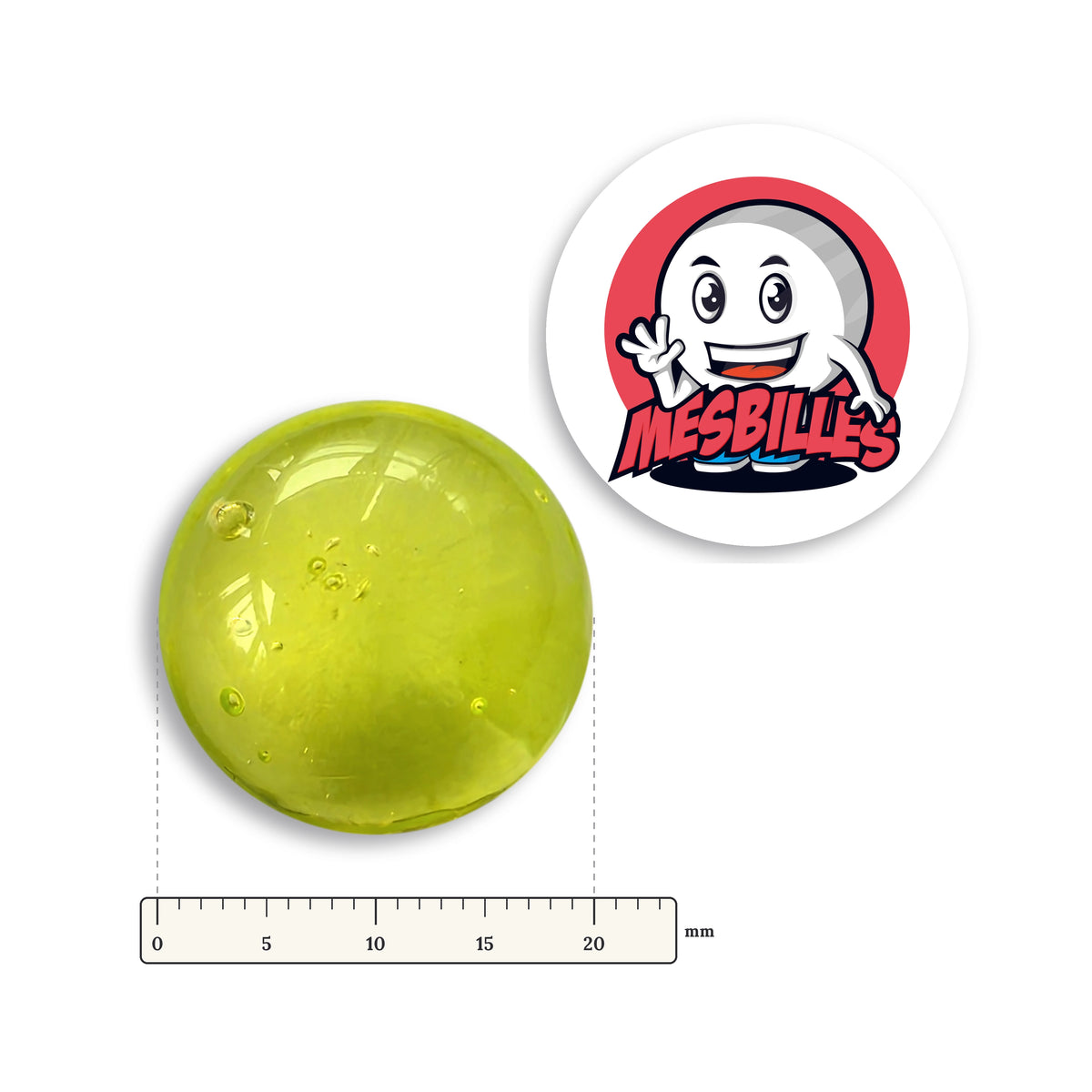 Bille Loupe Jaune Fluo 20 mm avec règle graduée