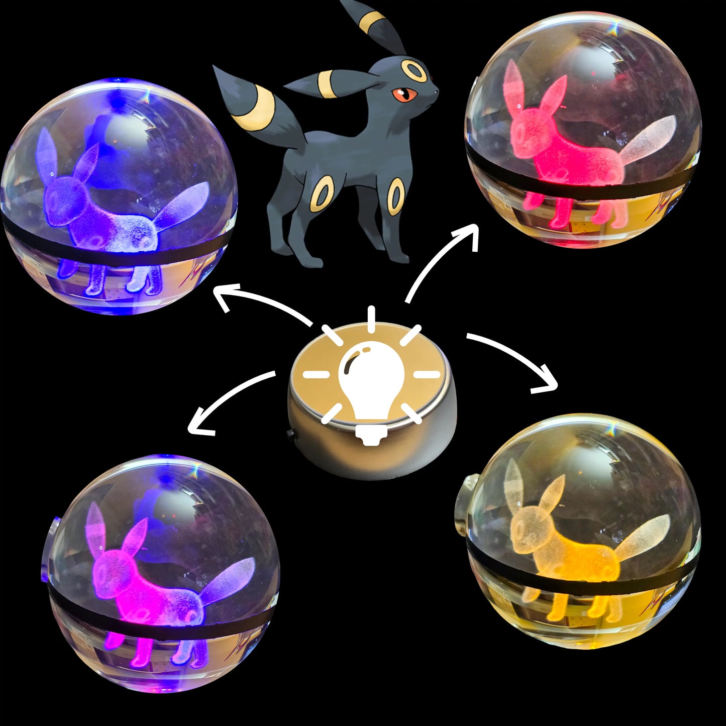 Grande bille transparente avec motif 3D « Noctali » au centre, effet lumineux : pour collection et amoureux des beaux objets