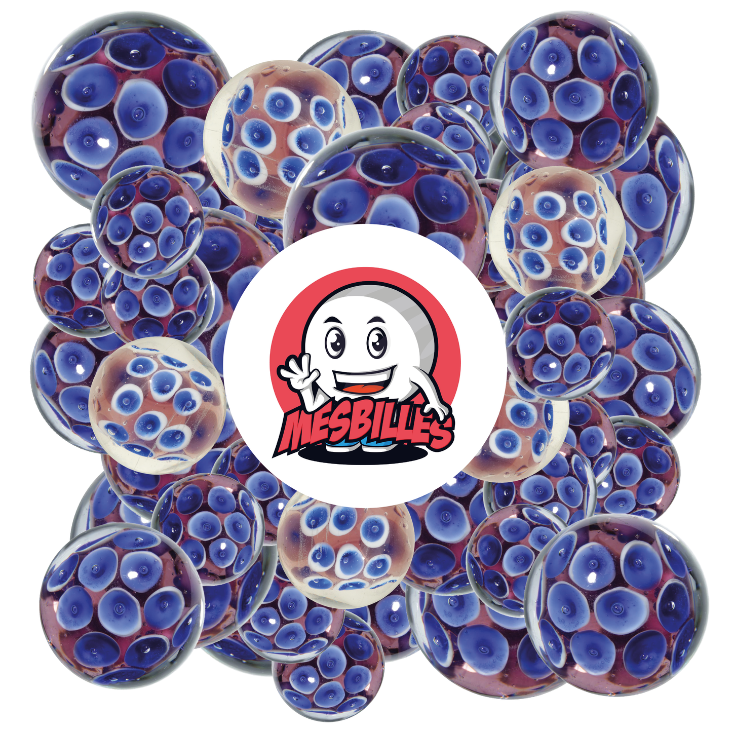 1 Murmel Kunst Seerose Blau 22 mm