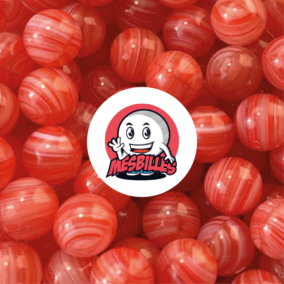 1 Bille Lollipop Rouge Rayé 10 mm