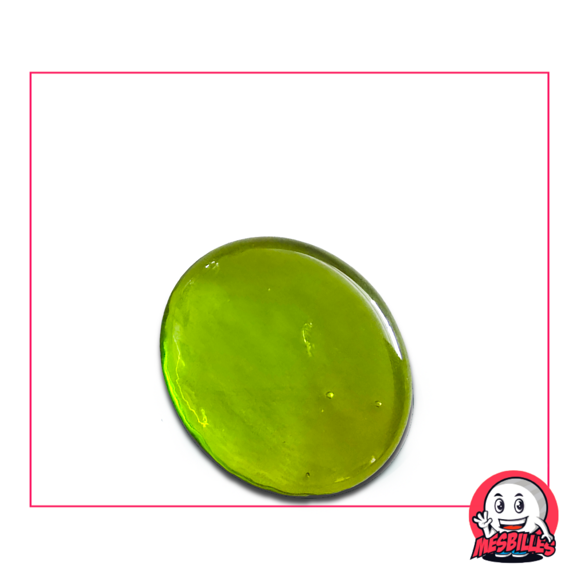 Flache Murmeln, transluzent, grün-gelb, 30 mm, namens Loupe Vert-Jaune – einzeln erhältlich auf MeineMurmeln.de