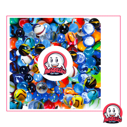 Collection MesBilles Garçons : assortiment de 100 billes colorées avec motifs dynamiques en bleu, noir, orange et vert