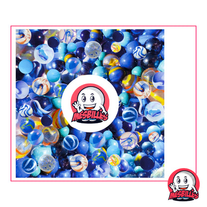 Collection MesBilles Multi Bleus : assortiment de 100 billes bleues et marbrées aux nuances claires et foncées, avec des reflets brillants