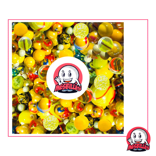 Collection MesBilles Multi Jaune : assortiment de 100 billes lumineuses jaunes, dorées et transparentes aux reflets éclatants