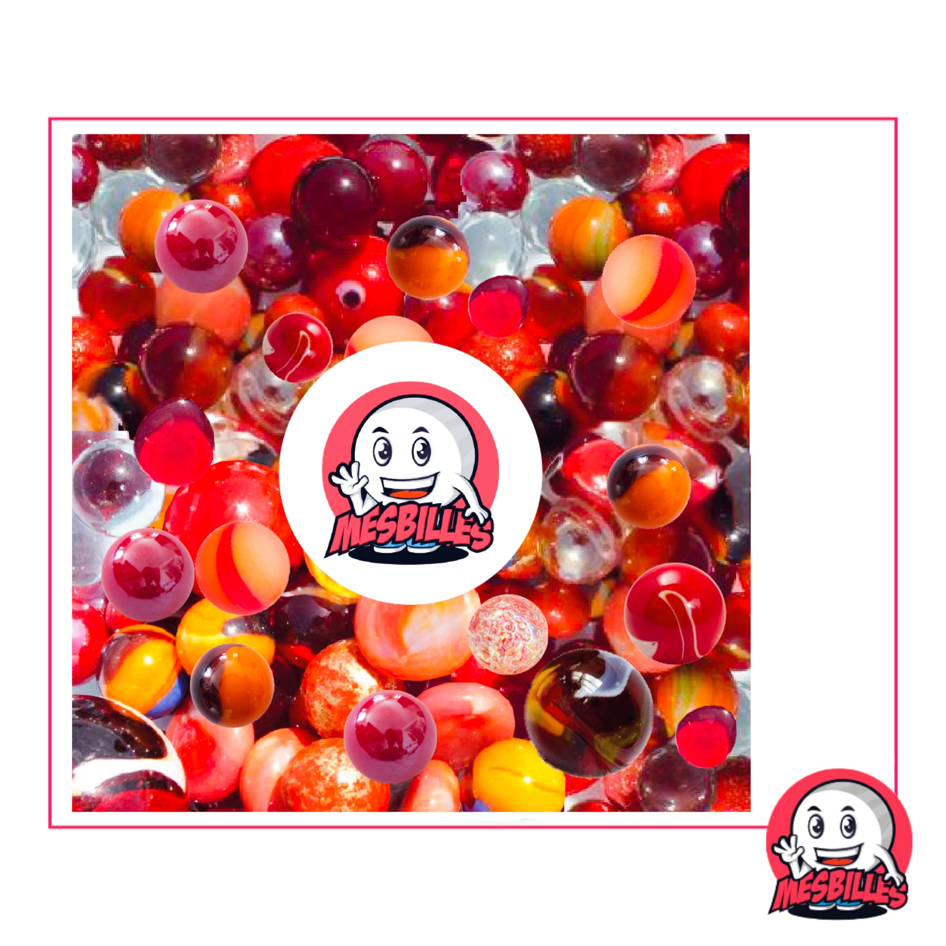Collection MesBilles Multi Rouges : assortiment éclatant de 100 billes rouges, orangées et transparentes aux reflets lumineux