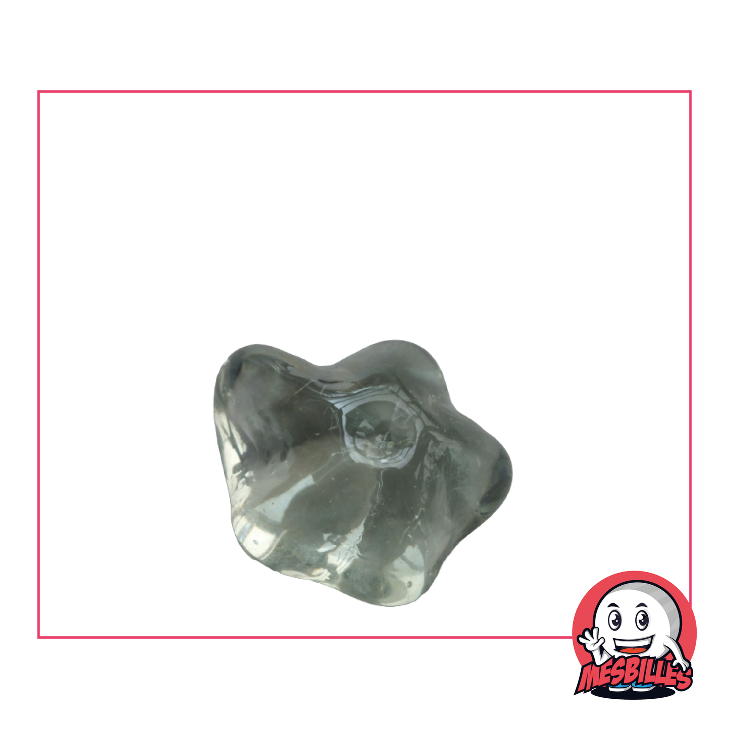 Foto einer Murmel „Seestern“ in der Farbe Transluzent Kristall, flache Form, Größe ca. 30 mm.