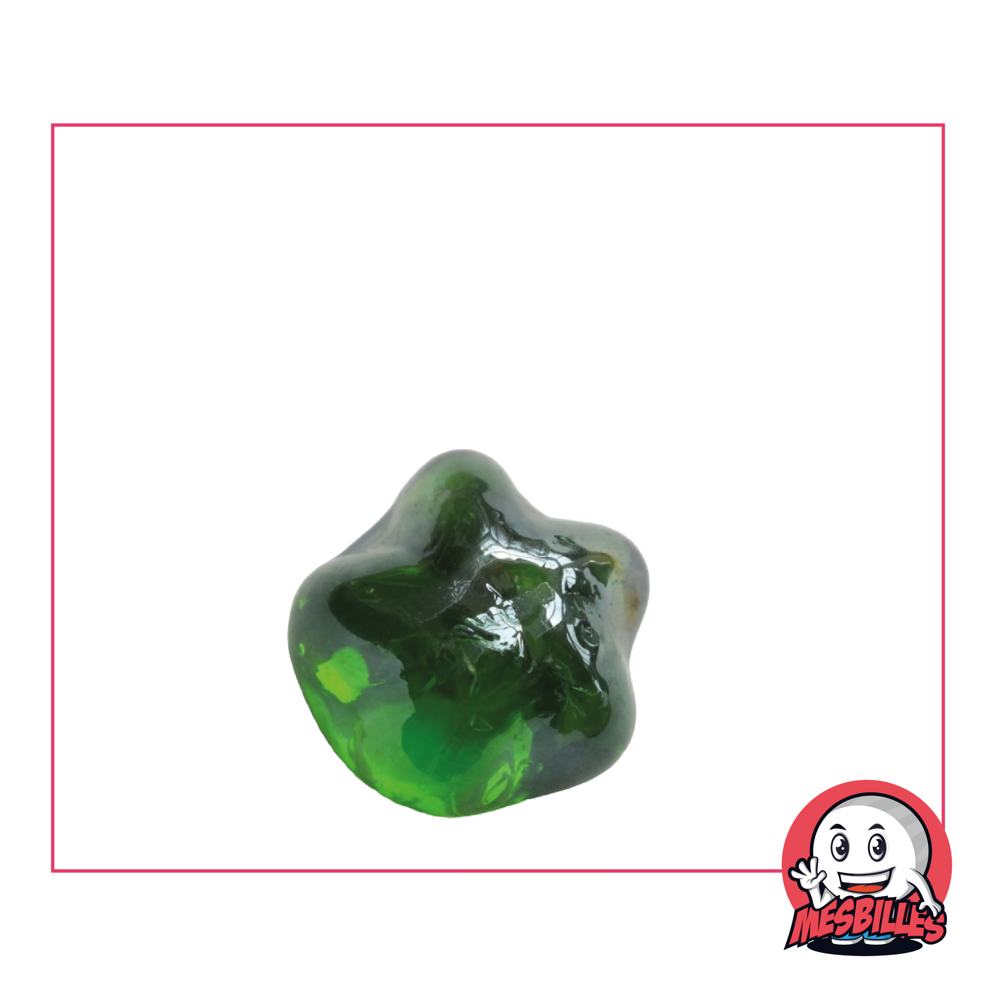 Foto einer Murmel „Seestern“ in der Farbe Transluzent Grün, flache Form, Größe ca. 30 mm