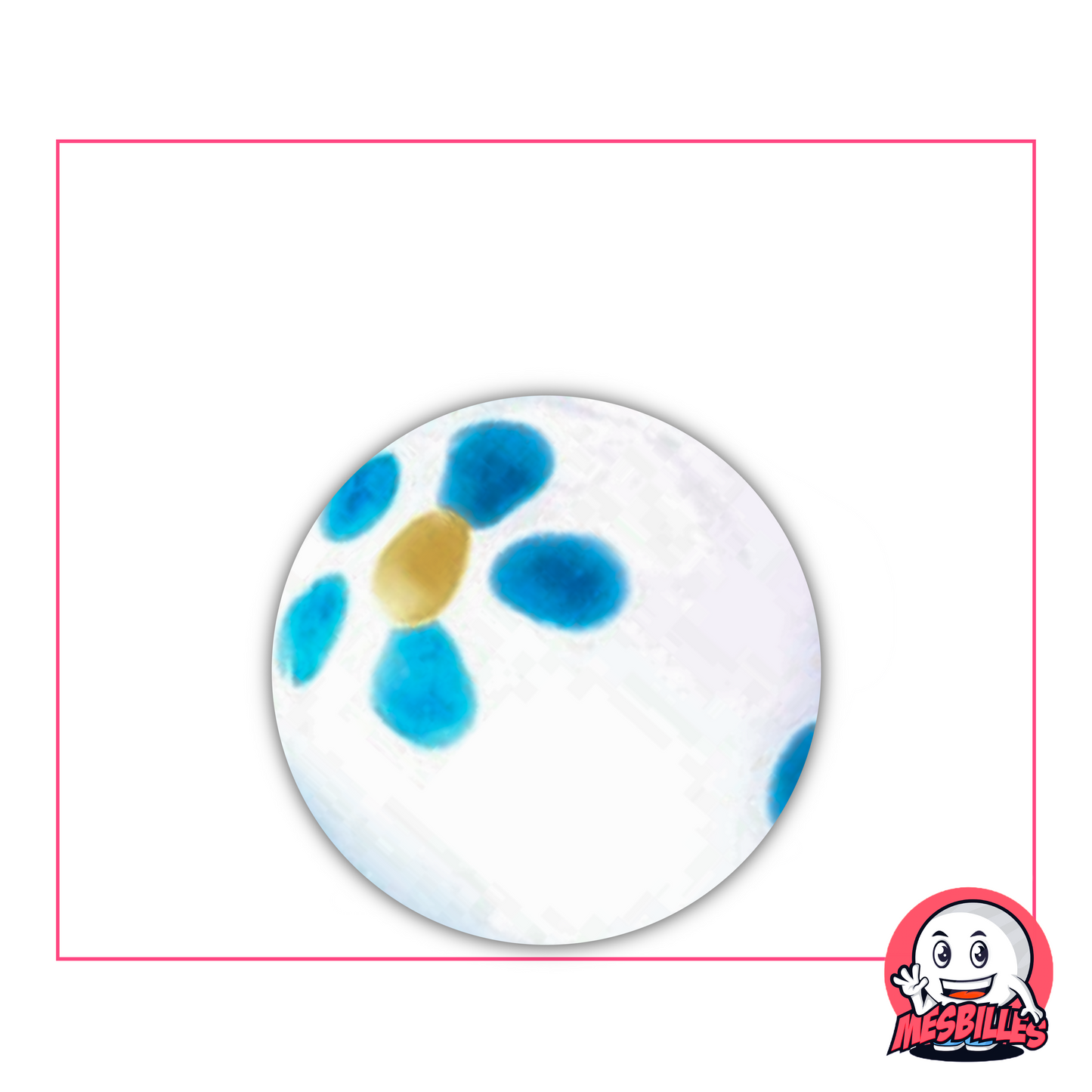 La Bille Pâquerette Blanc et Bleu 25 mm est une bille d'art, de fabrication artisanale.
