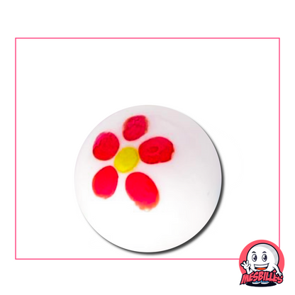 La Bille Pâquerette Blanc et Rouge 25 mm est une bille d'art, de fabrication artisanale.