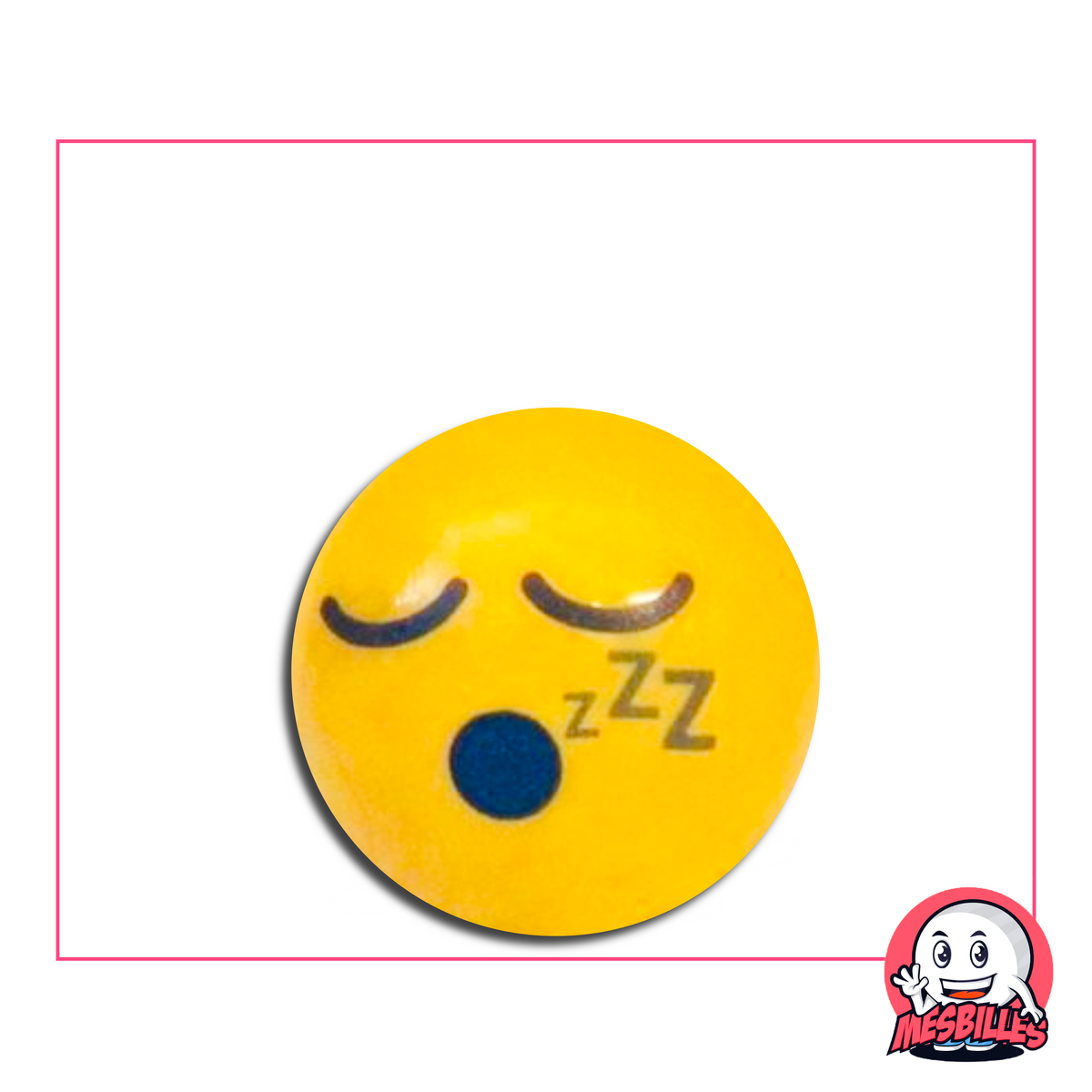 Bille jaune avec smiley endormi, yeux fermés, bouche ouverte et symbole "zzz" sur le côté