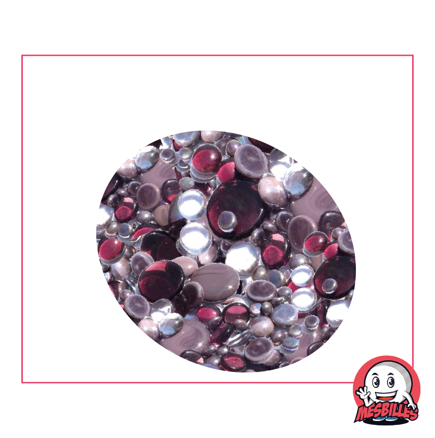 Billes plates en violet, transparentes et opaques brillantes, 30mm, 18mm, 12mm