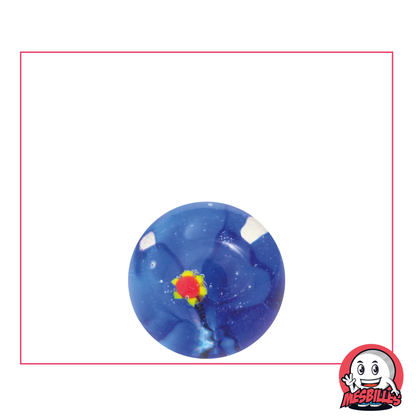 Kunstmurmel 3D-Blume Blau 16 mm, transluzente Glasmurmel mit eingelegter blauer Blume
