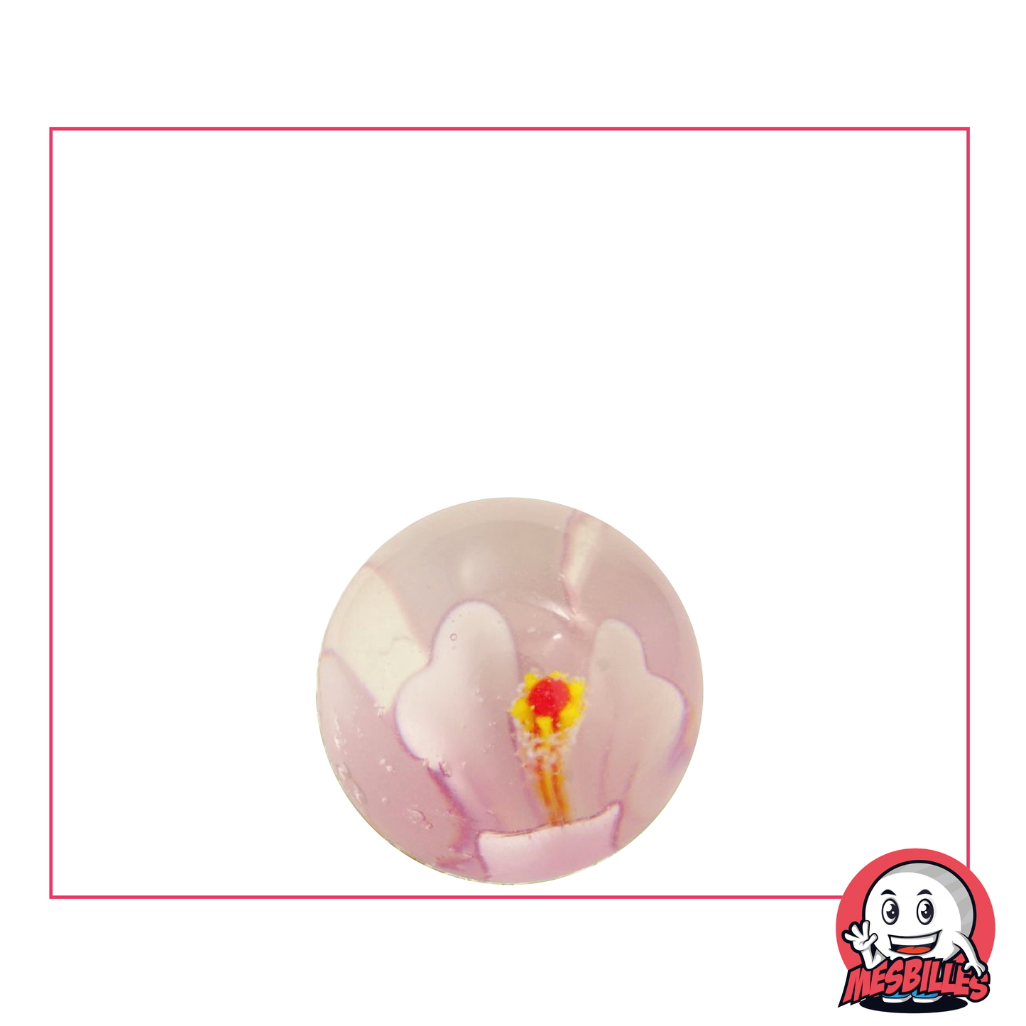Bille Art Fleur 3D de 16 mm, bille transparente avec fleur rose en incrustation, Bille d'art unique