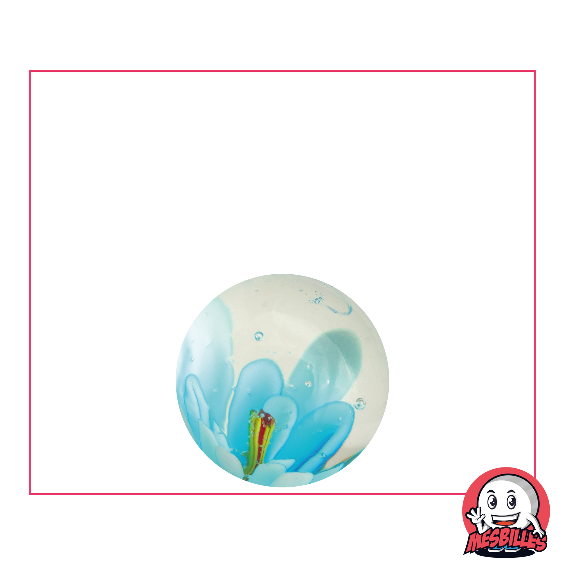 Bille Art Fleur 3D Turquoise de 16 mm, bille transparente avec fleur en incrustation centrale