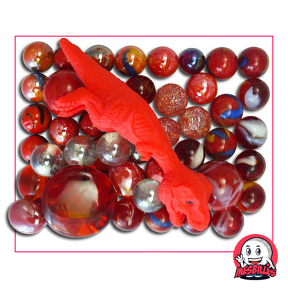 Filet contenant 52 billes variées et 1 Dino Rouge extensible – jeu préhistorique et divertissant pour enfants et passionnés MesBilles