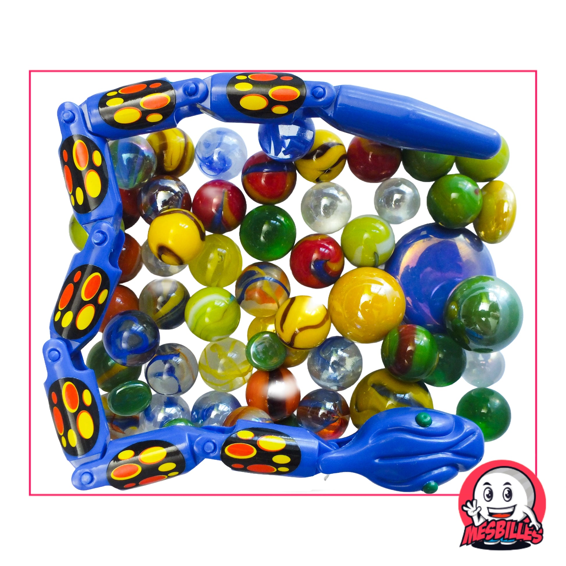 55 billes variées et 1 Serpent Slinky articulé bleu – ensemble éducatif et ludique MesBilles