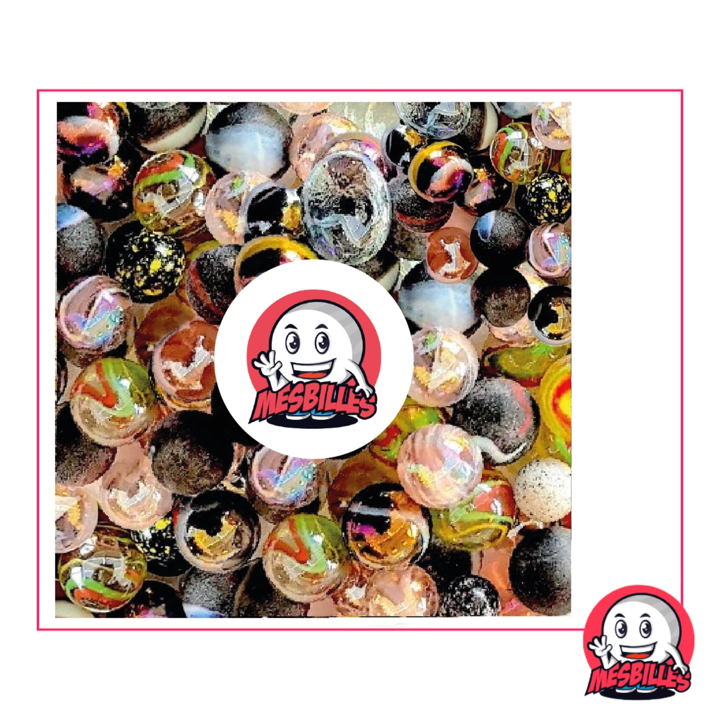 Ensemble de billes MesBilles Black-Hole : mélange sombre et étincelant aux reflets multicolores rappelant l’univers galactique