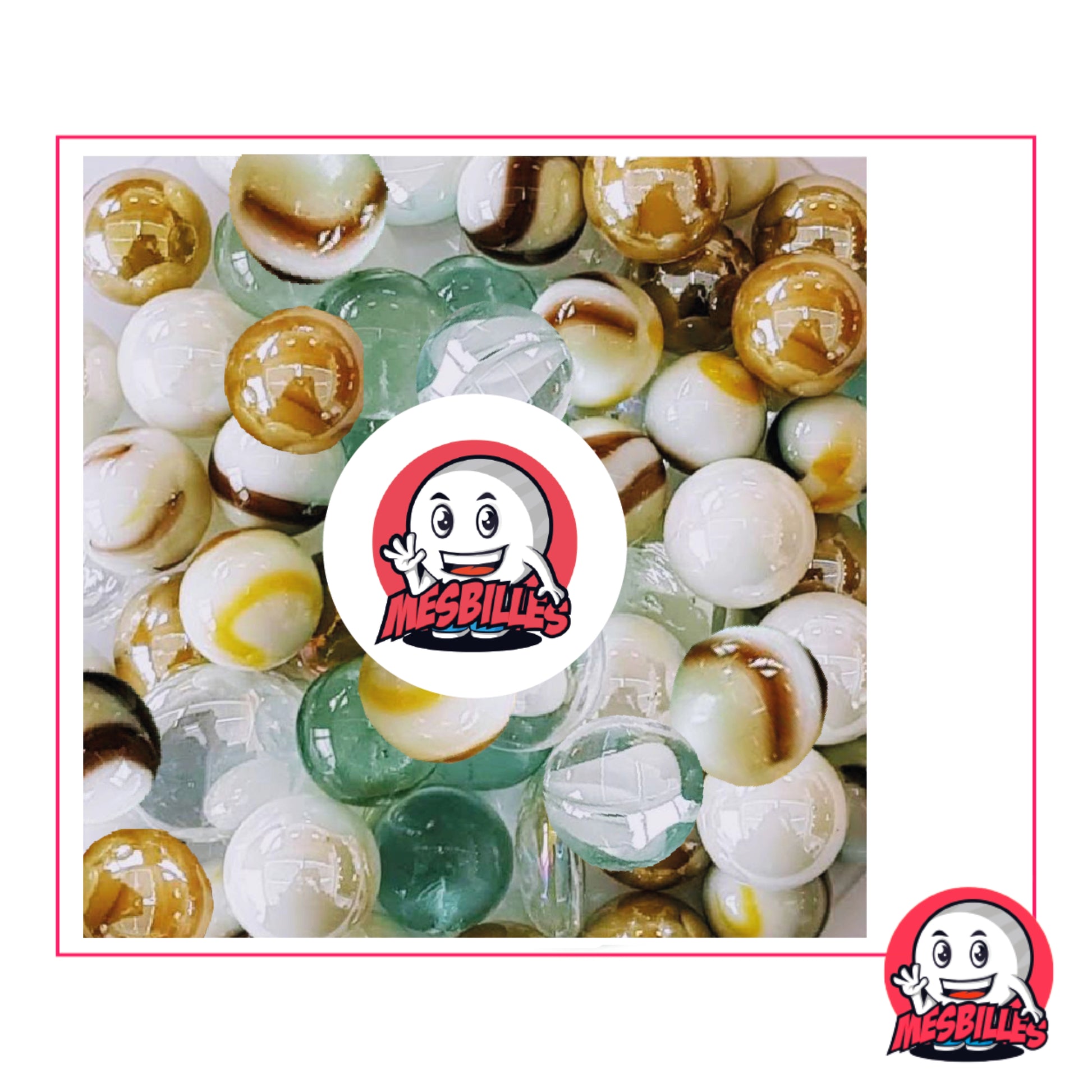 Les Billes Chandelier, mélange de Billes Rondes et Plates , certaines sont en verre translucide, d'autres opaque ou encore d'aspect givré aux tonalités beiges