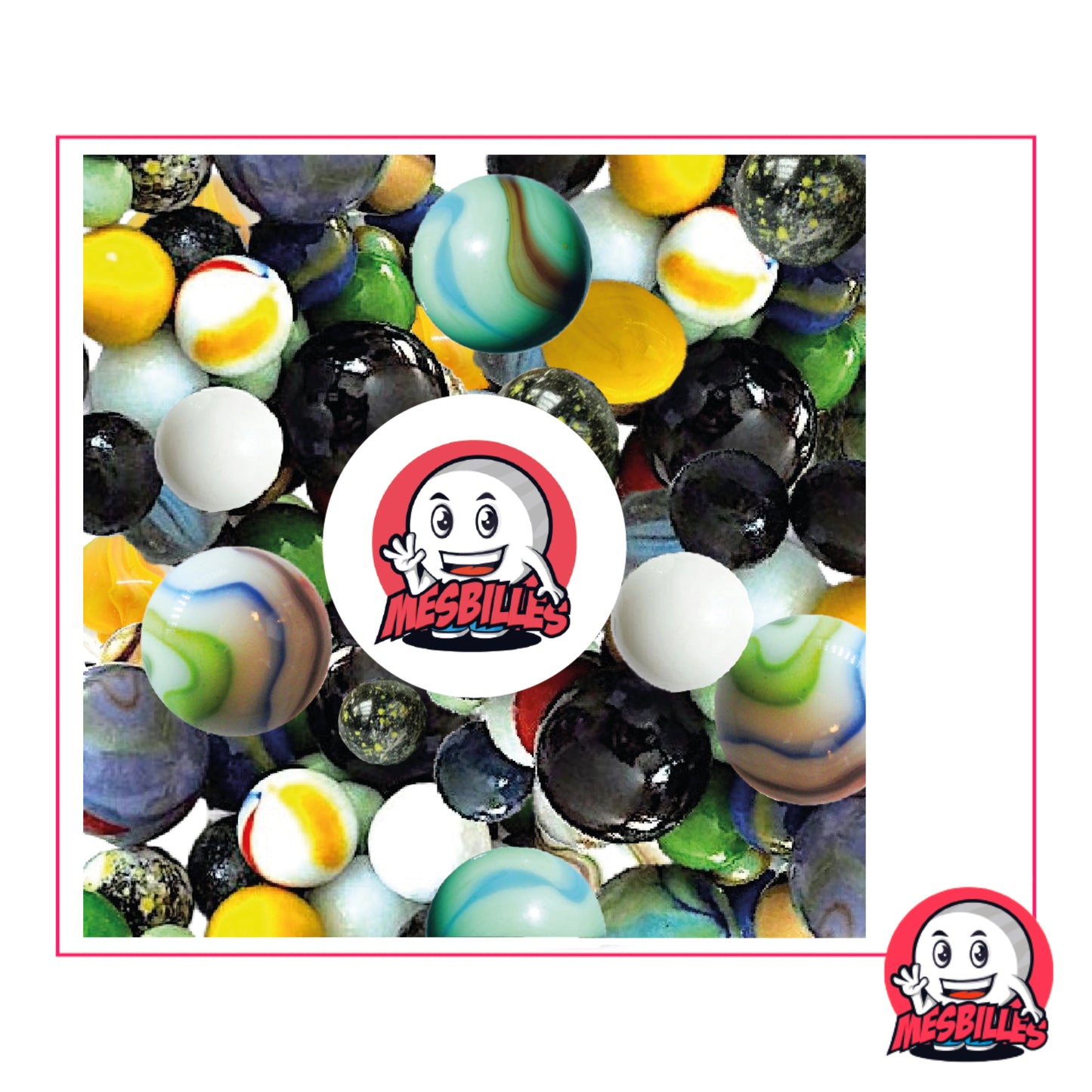 Collection MesBilles Enfance : assortiment de billes colorées aux tons vifs et variés rappelant les jeux de cour d’école