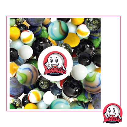 Collection MesBilles Enfance : assortiment de billes colorées aux tons vifs et variés rappelant les jeux de cour d’école