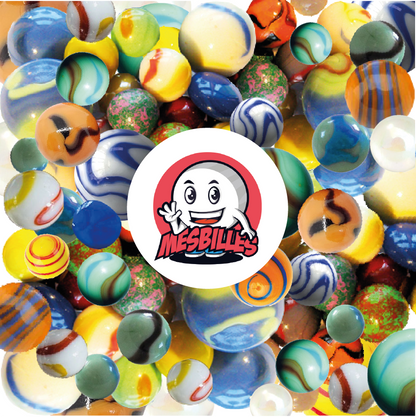 Ensemble 55 Billes Medium MesBilles : billes multicolores aux designs uniques, idéales pour jouer et enrichir une collection