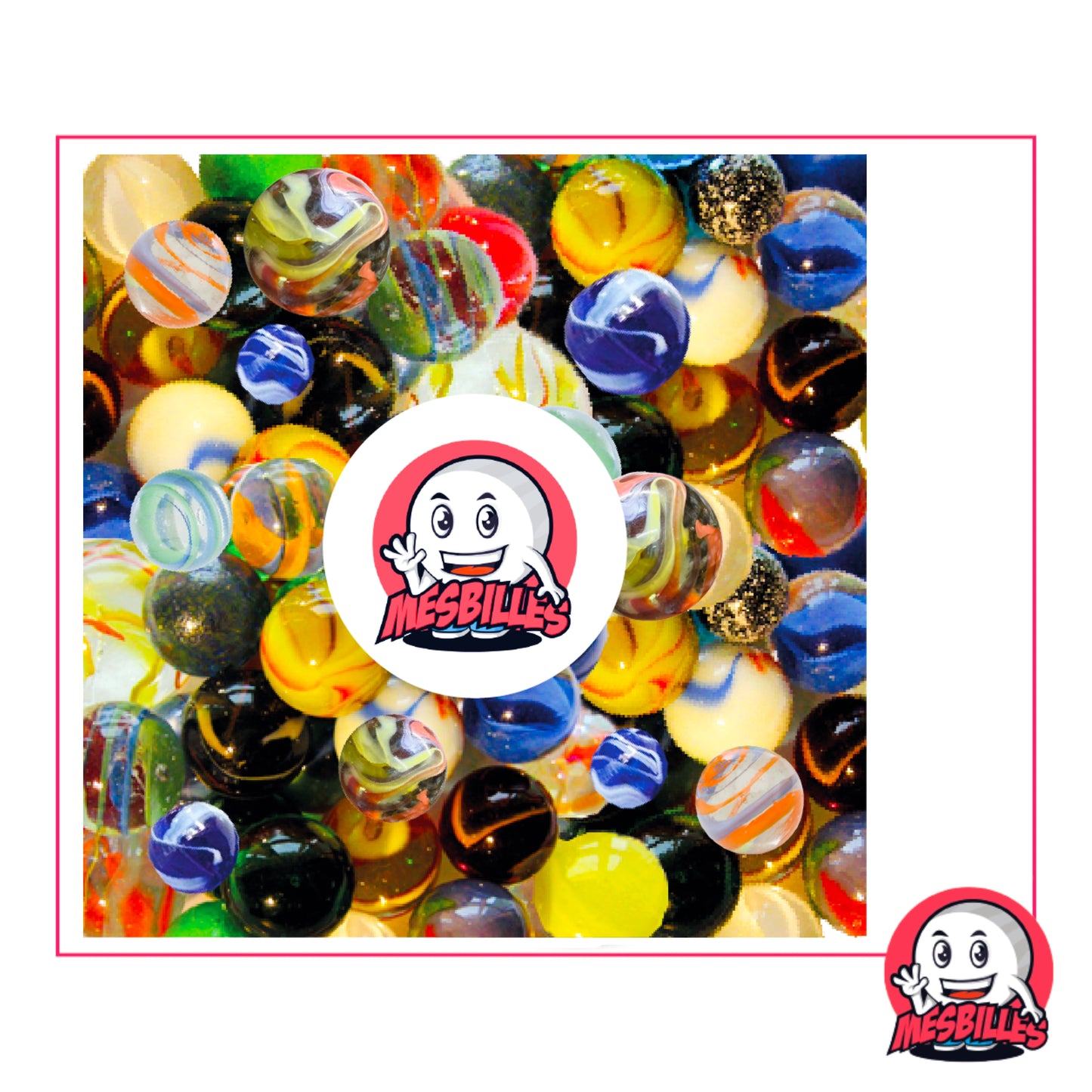 Collection MesBilles Multimix : assortiment de billes multicolores aux motifs variés, réunissant styles classiques et originaux