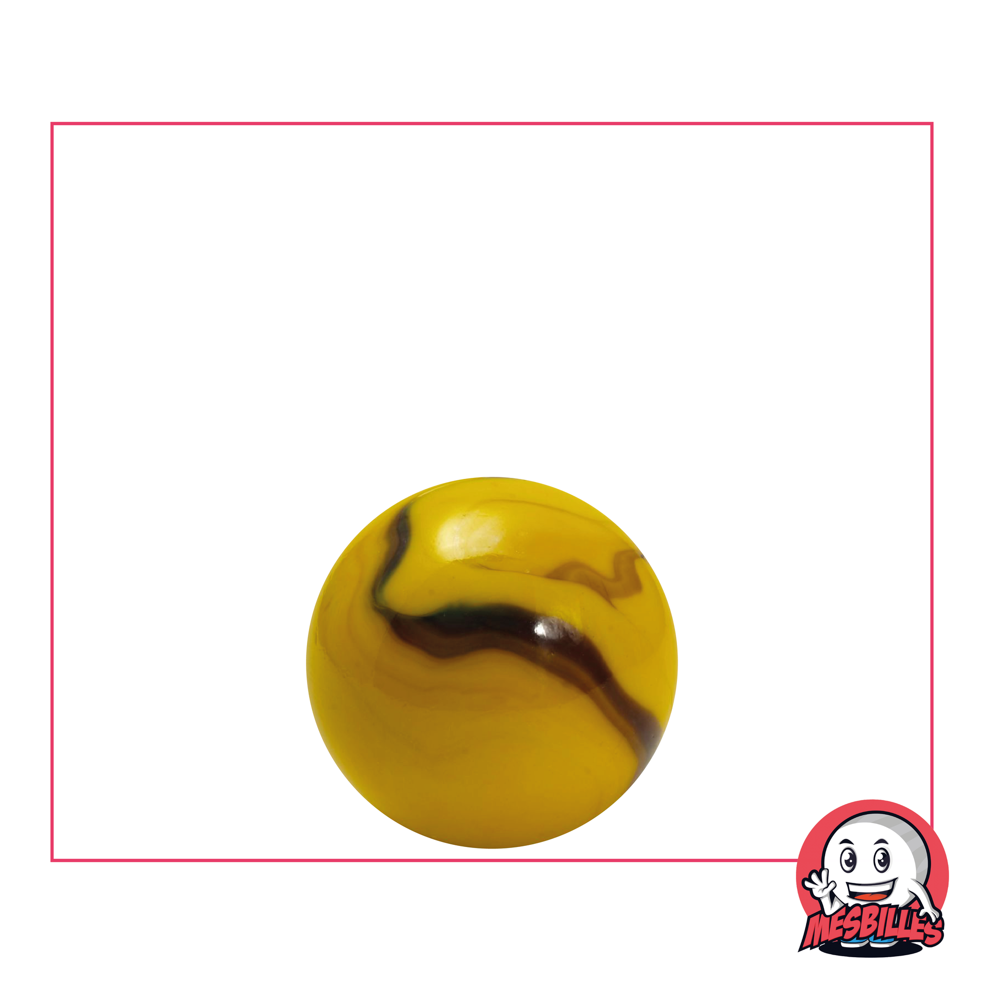 Murmeln Biene 16 mm, opake Glasmurmel in Gelb mit braunen Wellen auf der Oberfläche