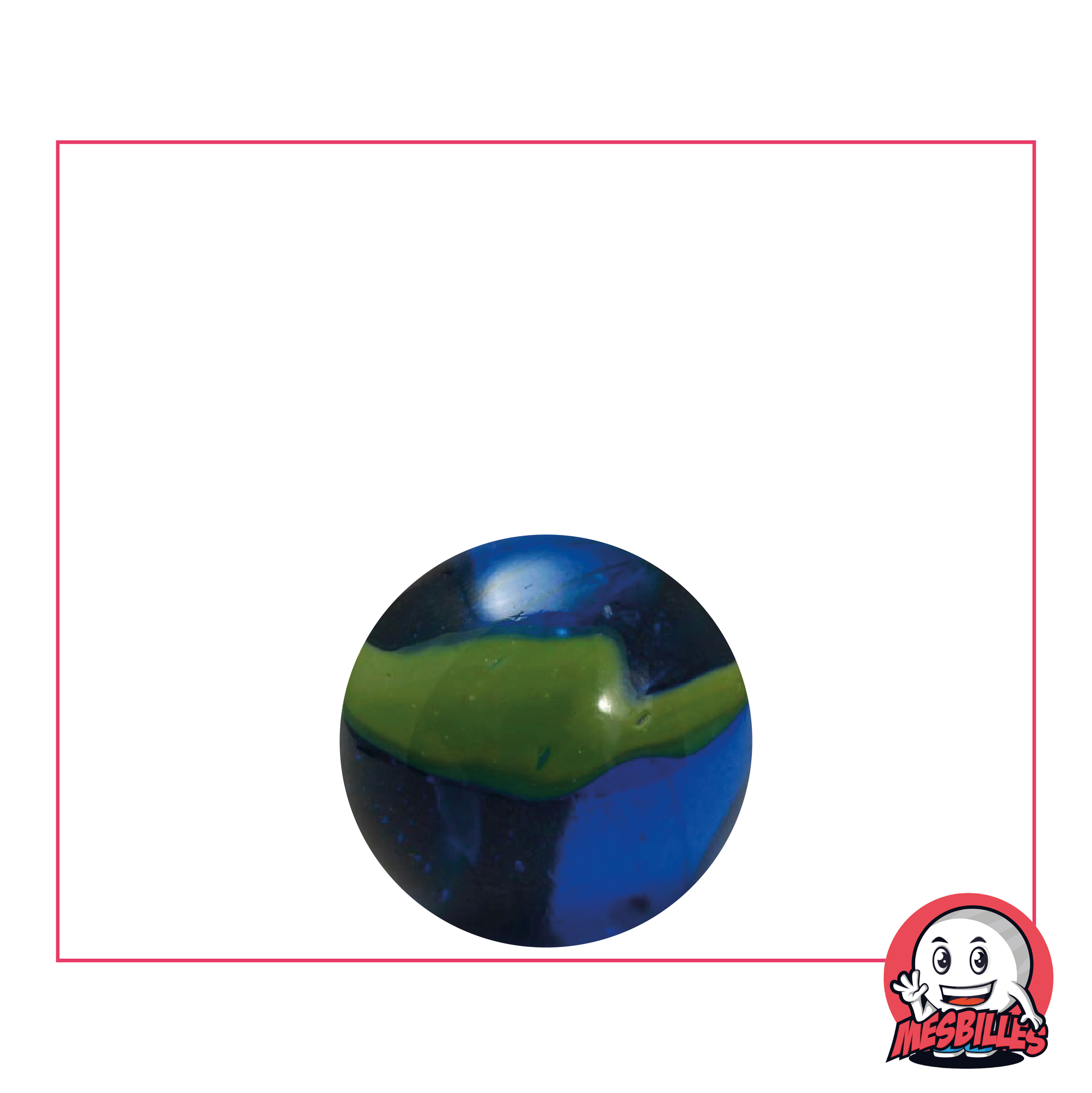 1 Murmeln Abysse 16 mm aus intensiv transluzentem blauem Glas, verziert mit grünen Arabesken