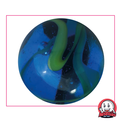 Murmeln Abyss 50 mm aus dunkelblauem, transluzentem Glas mit grüner Spur, große Murmeln in Übergröße