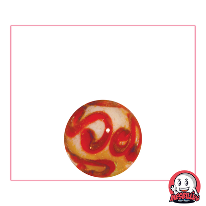 Bille d'art 16 mm, blanche avec arabesques rouge et paillettes or - édition limitée