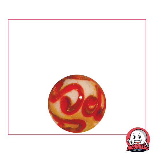 Bille d'art 16 mm, blanche avec arabesques rouge et paillettes or - édition limitée