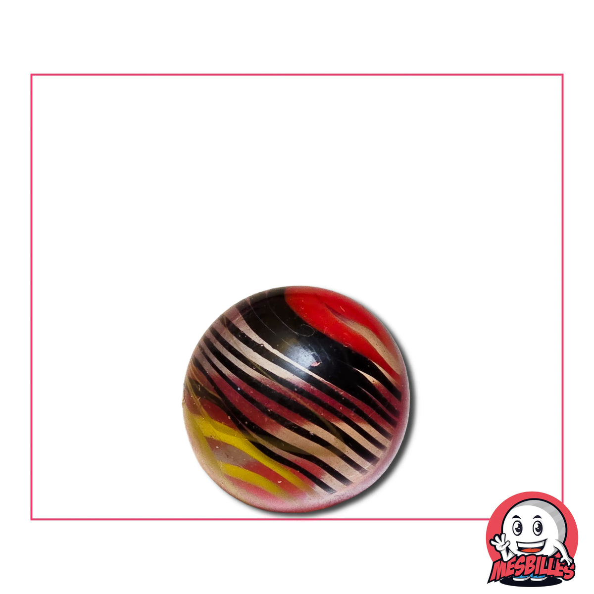 Bille Art Flamme Sauvage 16 mm – bille artistique rouge, jaune et noire en verre, aux rayures vibrantes inspirées des flammes MesBilles