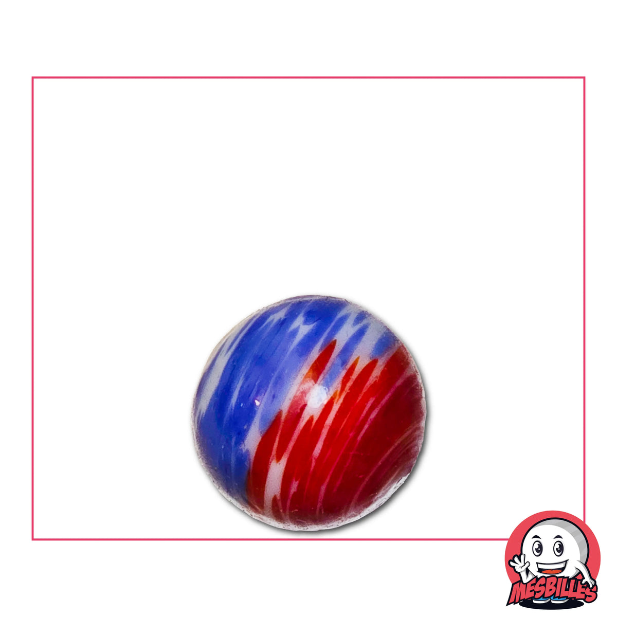 Bille Art Tricolore 16 mm – bille en verre bleu, rouge et blanc, artistique et colorée, symbole de créativité et d’énergie MesBilles