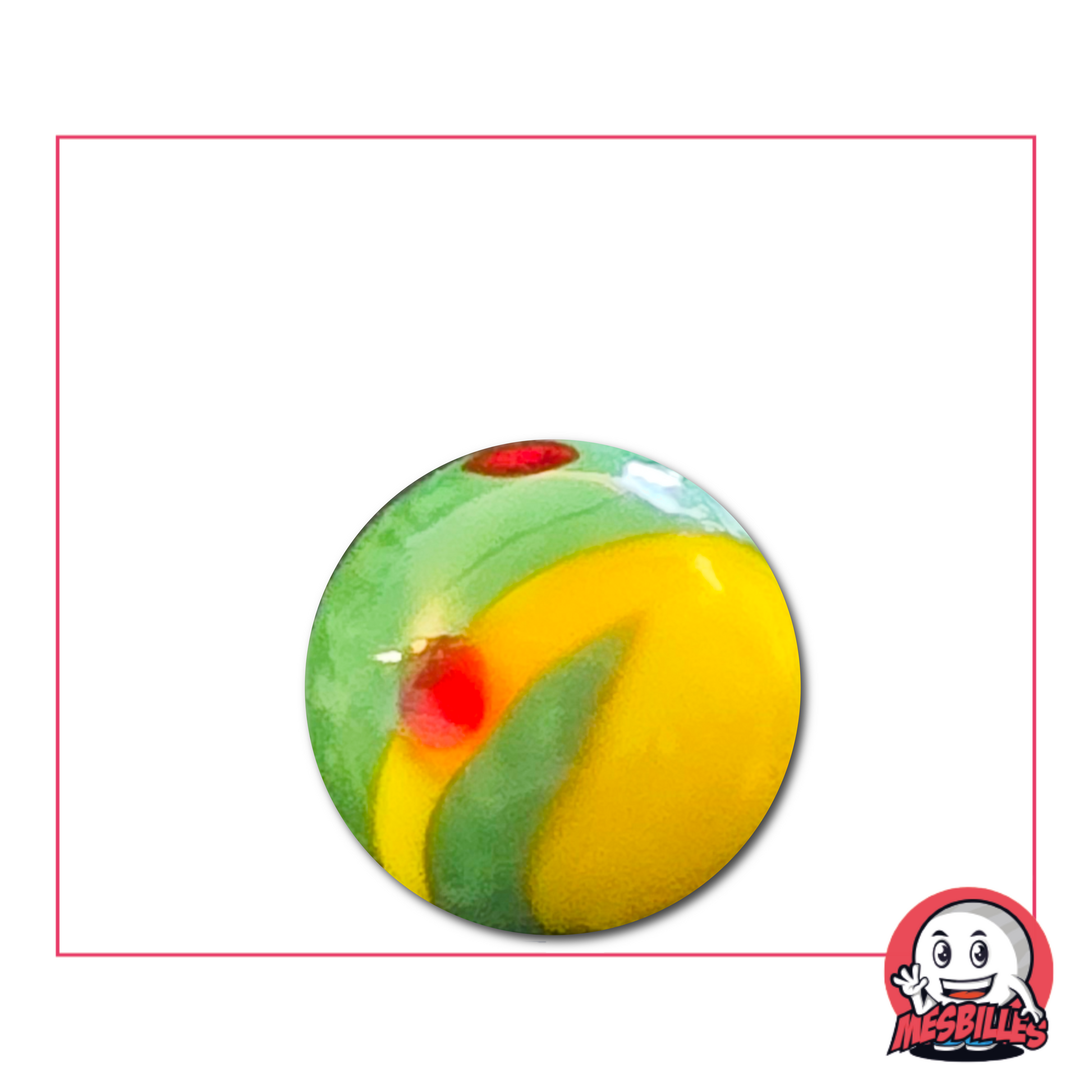 Murmeln Big Bang gelb und grün 16 mm – zerbrochenes Motiv und leuchtender Kontrast
