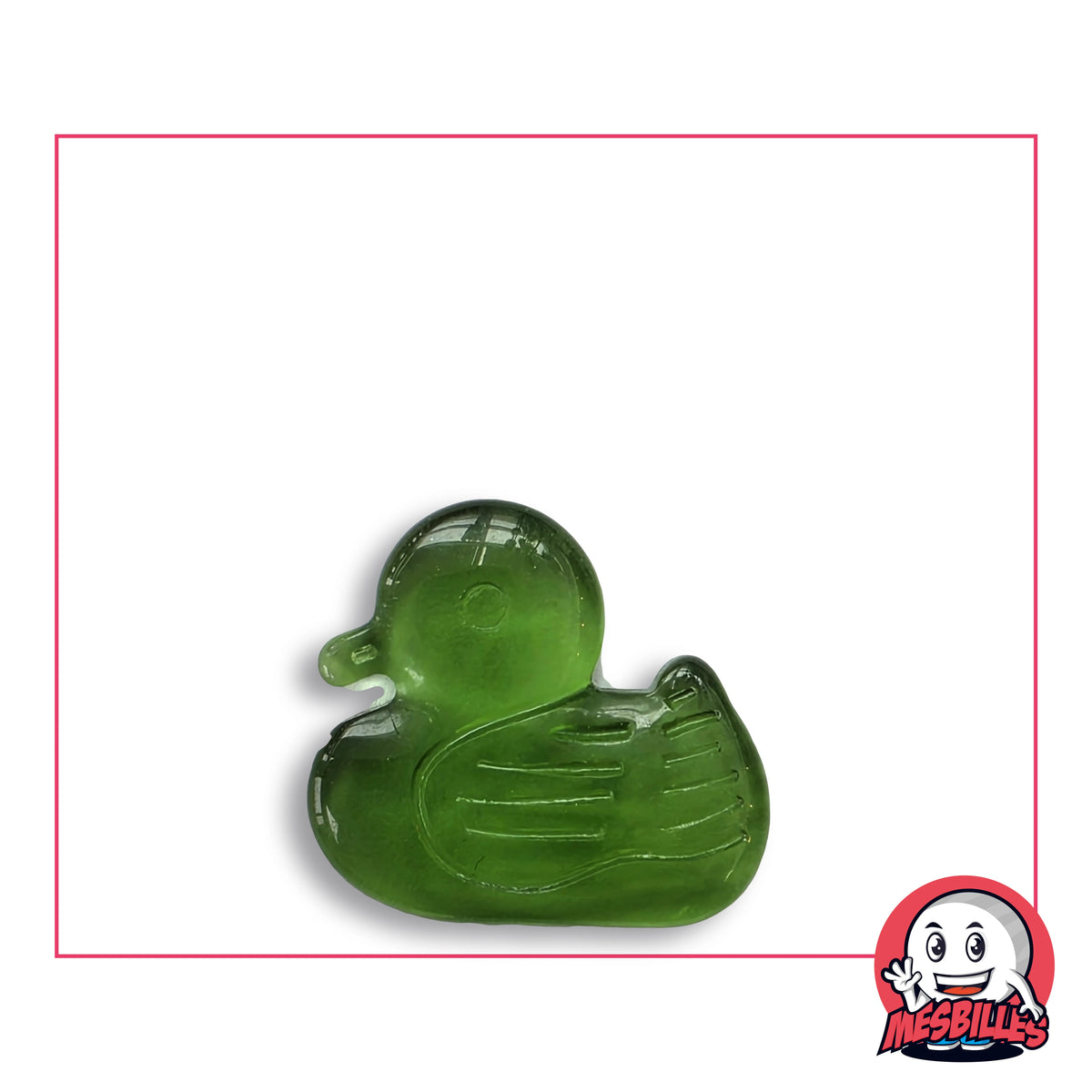 Bille Canard Vert Extra-Plate en verre vert translucide, vue de dessus, 22 mm de long