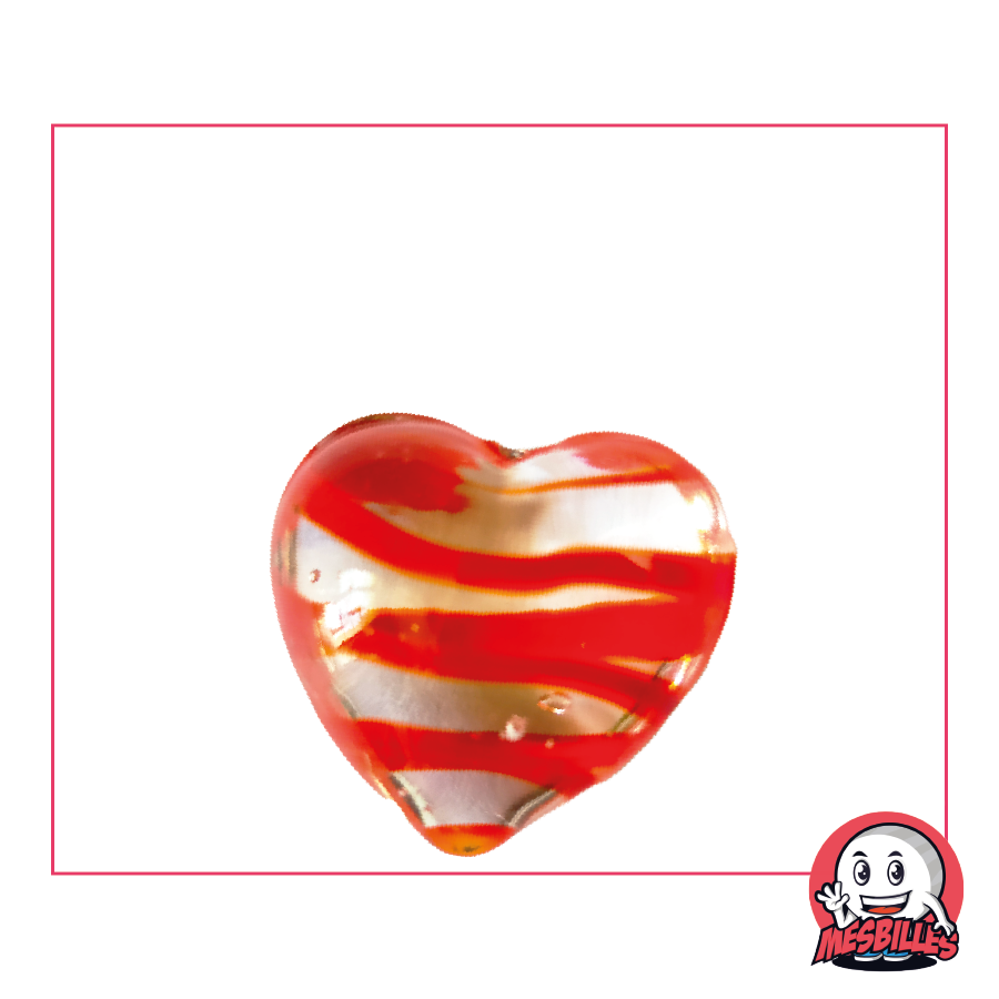 Form-Murmeln Herz aus transluzentem Kristallglas mit roten Streifen, flache Murmeln 25 mm, MeineMurmeln