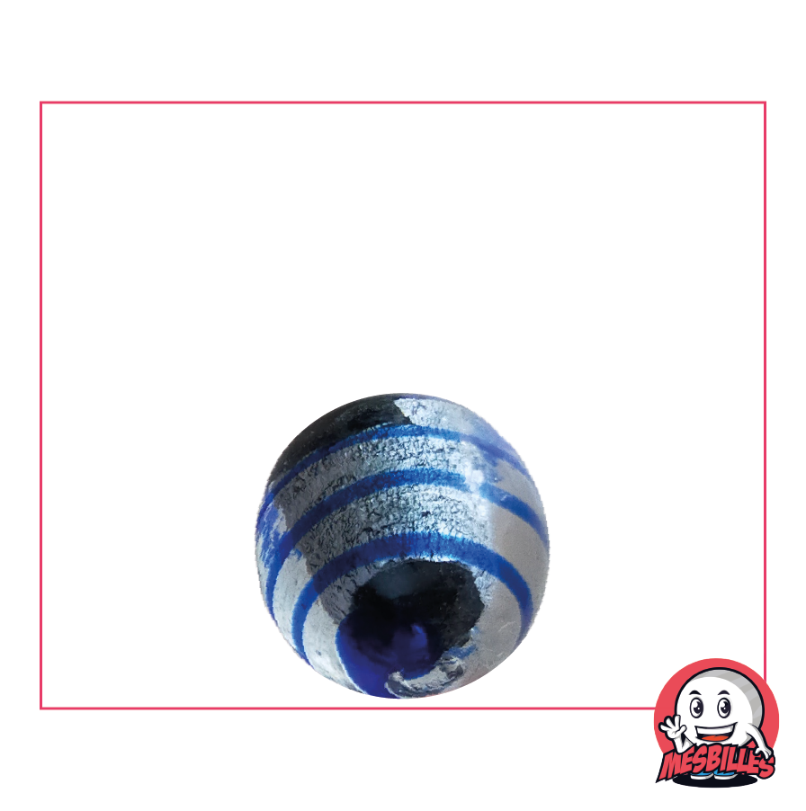 Murmeln Drachenauge von MesBilles, 16 mm, halbtransparent schwarz-silber, blau gestreift
