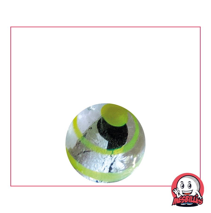 Murmeln Drachenauge von MesBilles, 16 mm, halbtransparent schwarz-silber, gelb gestreift