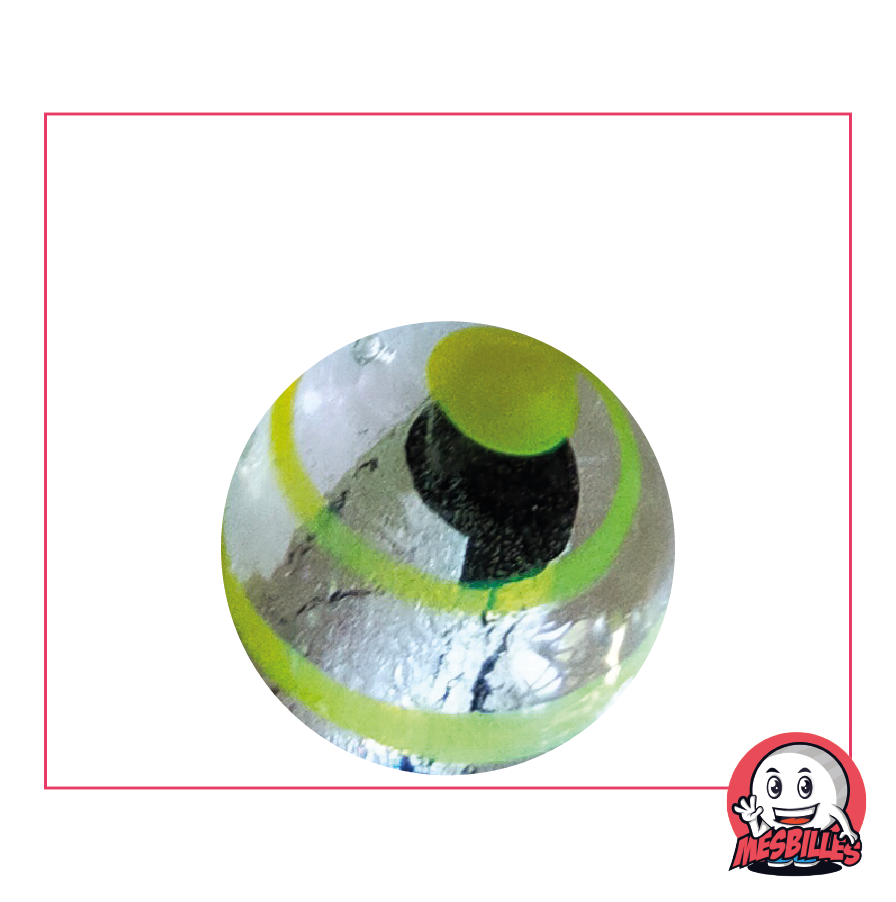 Murmeln Drachenauge von MesBilles, 25 mm, halbtransparent silberschwarz, gelb gestreift