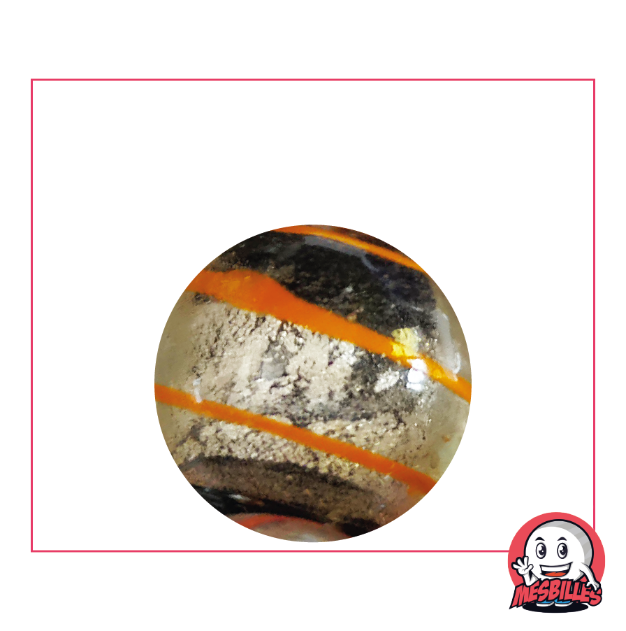 Murmeln Drachenauge MeineMurmeln, halbtransparent schwarz und silber, orange gestreift, 25 mm Durchmesser