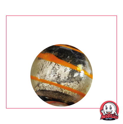 Murmeln Drachenauge MeineMurmeln, halbtransparent schwarz und silber, orange gestreift, 25 mm Durchmesser