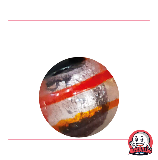 Murmeln Drachenauge von MesBilles, 25 mm, halbtransparent silberschwarz, rot gestreift