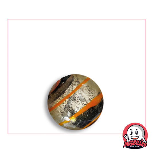 Bille Oeil de Dragon Rayé Orange 16 mm Collector en verre clair à décor argenté rayé d'orange, vue de dessus, 16 mm de diamètre